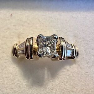 14k yellow gold brilliant princess cut natural diamond with baguettes ring